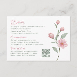 Elegante Florale Hochzeitsdetails mit Rosa Salbei  Begleitkarte
