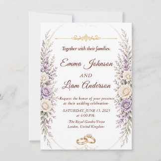 Elegante Florale Hochzeitseinladung mit goldenem R Einladung
