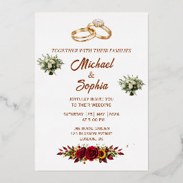 Elegante Florale Hochzeitseinladung mit goldenen R Folieneinladung