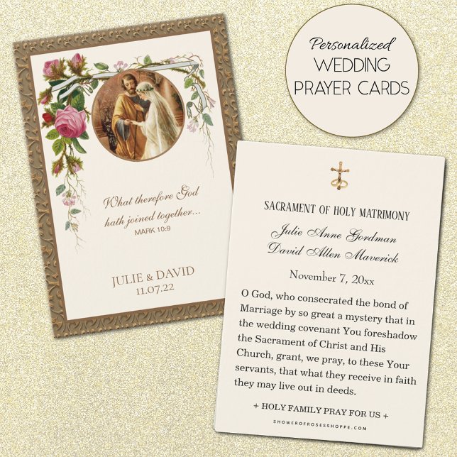 Elegante florale Hochzeitskarte (Personalized Traditional Catholic Wedding Prayer Cards)