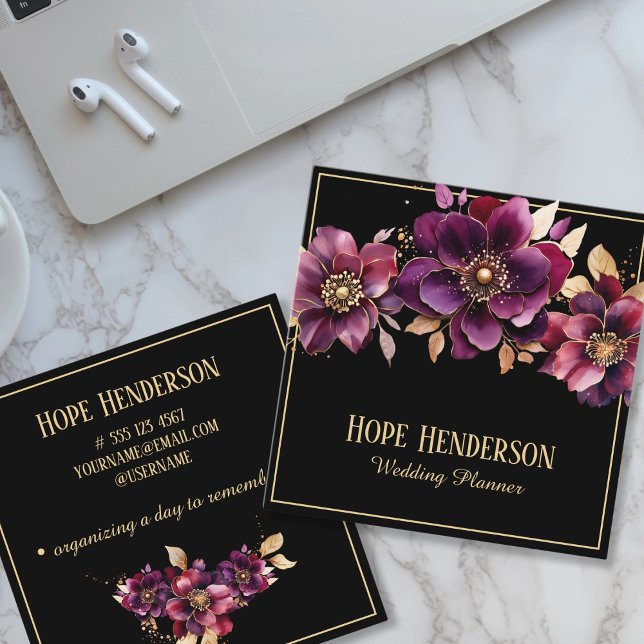 Elegante florale Hochzeitskarte Quadratische Visitenkarte (Von Creator hochgeladen)