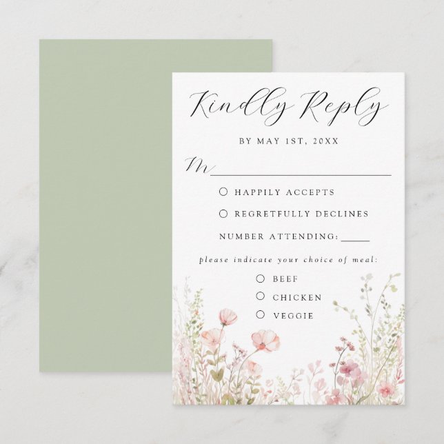 Elegante florale Hochzeitskarte RSVP (Vorne/Hinten)