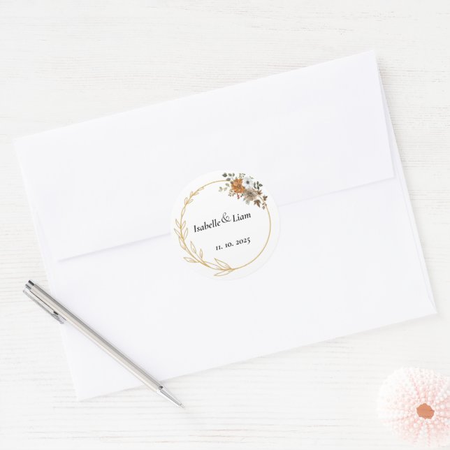Elegante florale Hochzeitsticker Runder Aufkleber (Umschlag)