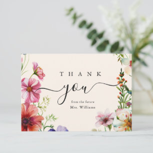 Elegante Florale Hochzeitstorte für einen Wildflow Dankeskarte