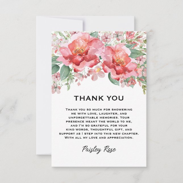 Elegante Florale Hochzeitstorte in Rosa für einen  Dankeskarte (Vorderseite)