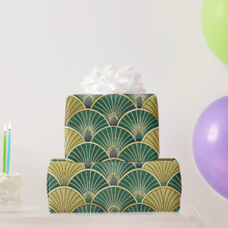 Elegante florale islamische grüne Gold Art Deco Geschenkpapier