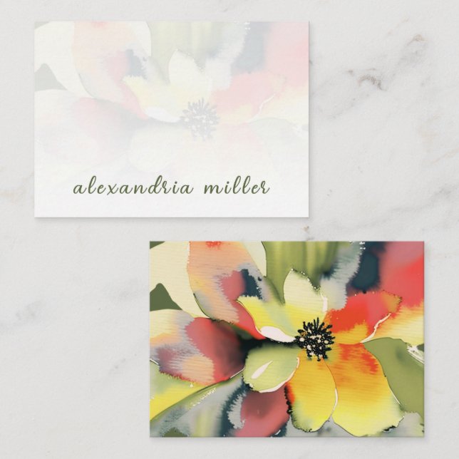 Elegante florale Karte mit Namen (Vorne/Hinten)