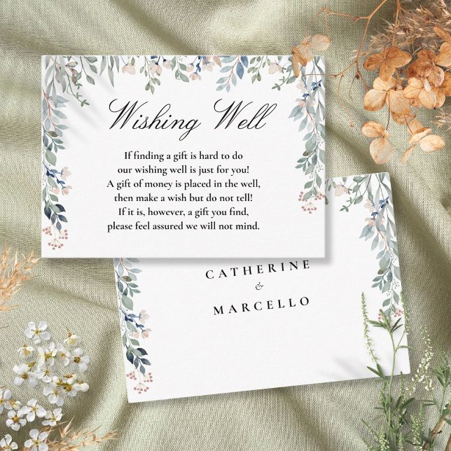 Elegante, florale Kaskade wünscht gute Hochzeit Begleitkarte (Elegant Floral Cascade Wishing Well Wedding Enclosure Card)
