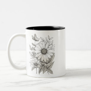 Elegante florale Kontur Art - Zwei-Tone-Tasse (11 Zweifarbige Tasse