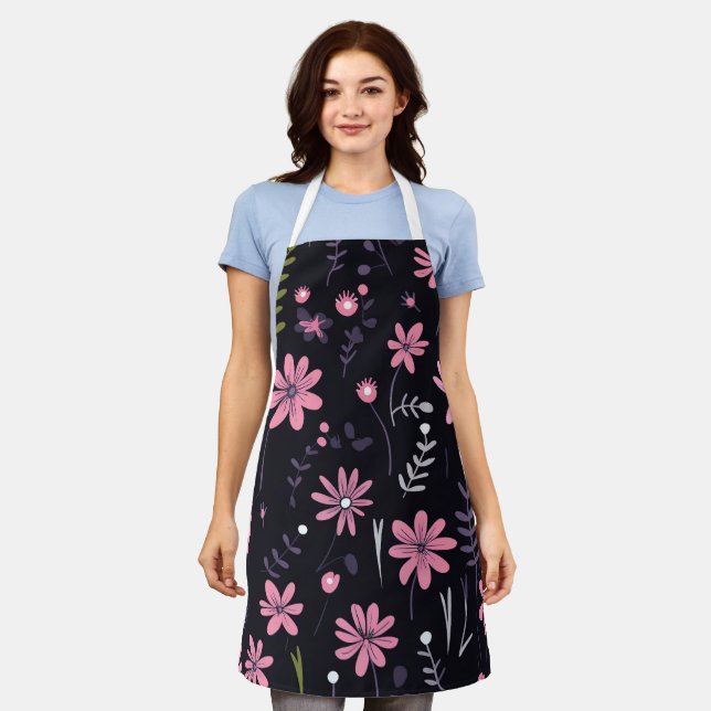 Elegante florale Küche Schürze mit maßgeschneidert (Getragen)