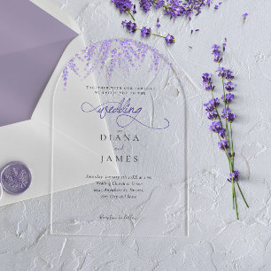 Elegante Florale Lavendel-Kalligrafie-Hochzeit Acryleinladungen