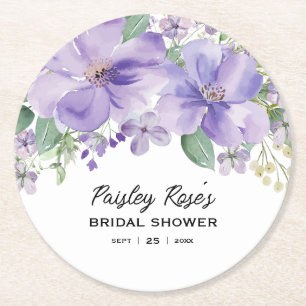 Elegante Florale Lila Brautparty Runder Pappuntersetzer