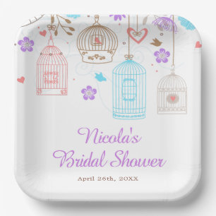 Elegante florale lila und blaue Bridal Shower Pappteller