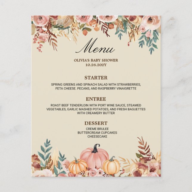 Elegante florale Menükarte für Veranstaltungen (Vorderseite)