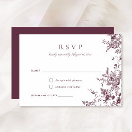 Elegante florale Merlot Burgundy Botanische RSVP-K Einladung