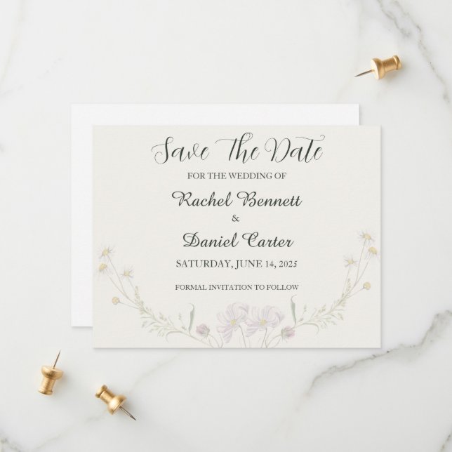 Elegante Florale Minimale Hochzeit Save the Date K (Vorderseite/Rückseite Beispiel)