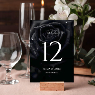Elegante Florale Mitternachtsrose Schwarz & Weiß H Tischnummer