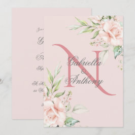 Elegante florale Monogramm erste rosa Hochzeit Einladung