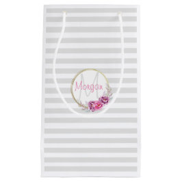 Elegante florale Monogramm Gray Streifen Custom Kleine Geschenktüte