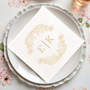 Elegante florale Monogramm-Hochzeit Servietten Mit Folie