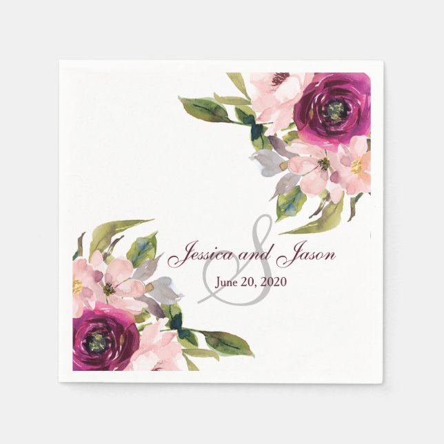 Elegante florale Monogramm rustikale Hochzeit Serviette (Vorderseite)