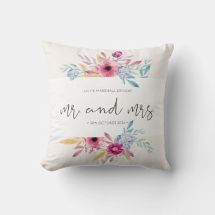 Elegante Florale Mr & Mrs Hochzeit Kissenhülle Kissen