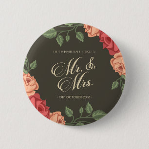 Elegante Florale Mr & Mrs Hochzeit Pin Button