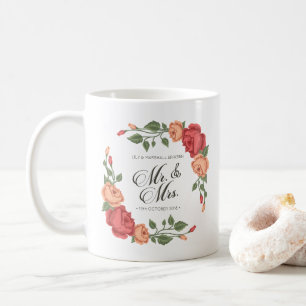 Elegante Florale Mr & Mrs Hochzeit Tasse