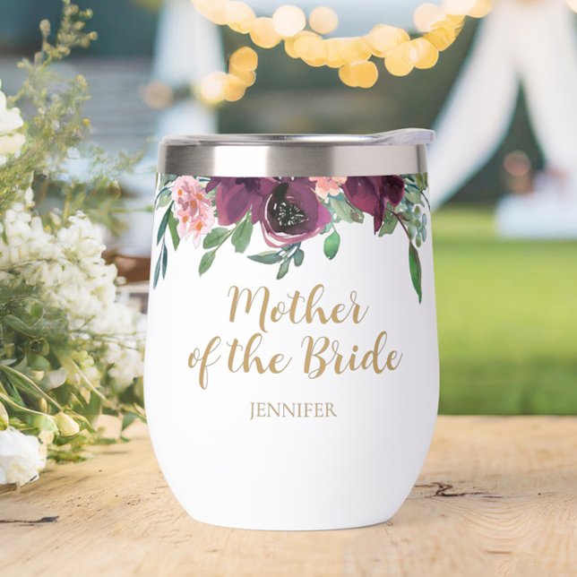 Elegante florale Mutter der Braut Wine Tumbler (Personalized Elegant Floral Mother of the Bride Wine Tumbler- The perfect gift to say thank you!)