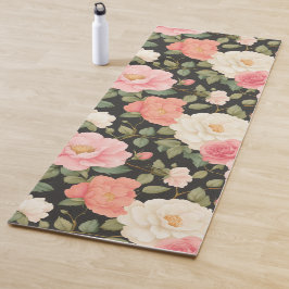 Elegante florale Noir Blütenpastellfarben Rosa Elf Yogamatte