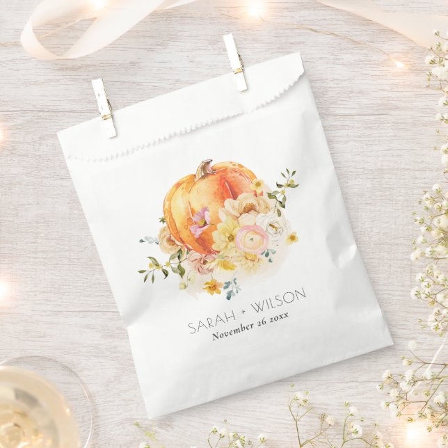Elegante florale Orange Autumn Pumpkin Wedding Geschenktütchen (Ausgeschnitten)
