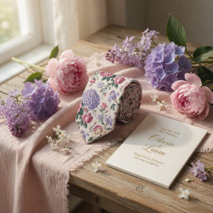 Elegante Florale Pastell Hortensie Rose Krawatte