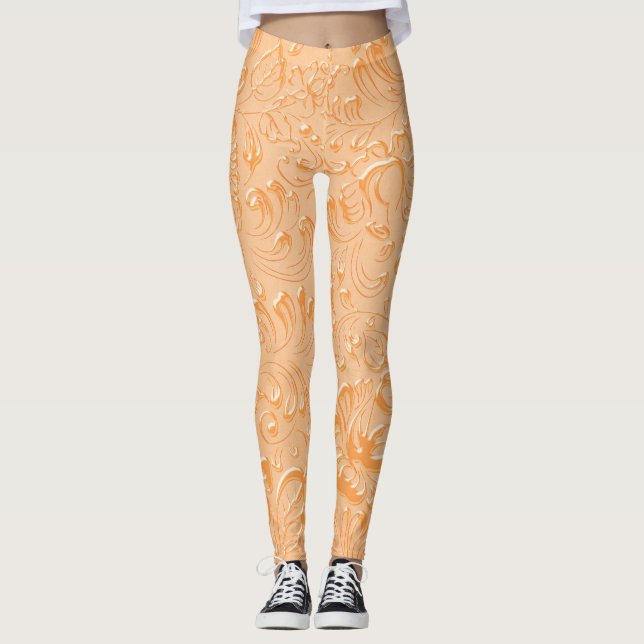 Elegante, florale Pfirsichfarbe Leggings (Vorderseite)