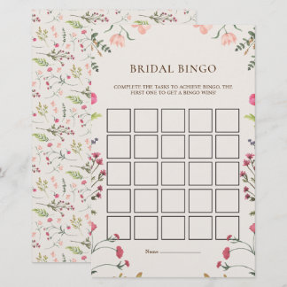 Elegante florale Pink Green Bridal Bingo Game Card