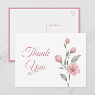 Elegante Florale Pink Sage Gartenhochzeit Dankesch Postkarte