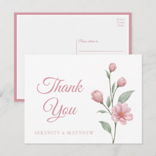 Elegante Florale Pink Salbei Gartenhochzeit Dankes Postkarte