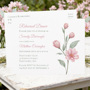 Elegante Florale Pink Salbei Hochzeitsprobe-Dinner Einladungspostkarte