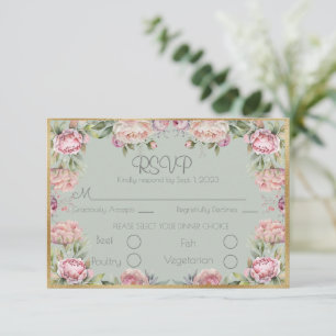 Elégante florale pivoines Gold Script Wedding RSVP