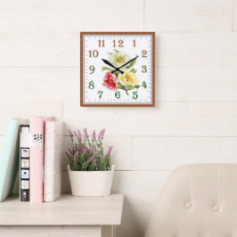 Elegante florale quadratische Acryl-Wanduhr Wanduhr