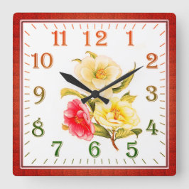 Elegante florale quadratische Acryl-Wanduhr Wanduhr