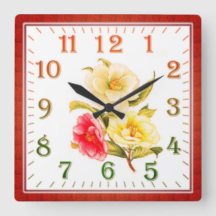 Elegante florale quadratische Acryl-Wanduhr Wanduhr