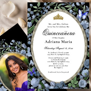 Elegante Florale Quinceanera-Einladung Blaue Blume Einladung