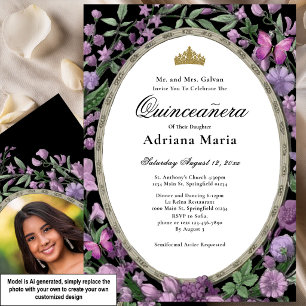 Elegante Florale Quinceanera-Einladung Rosa Blumen Einladung