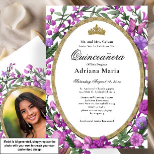 Elegante Florale Quinceanera-Einladung Rosa Blumen Einladung