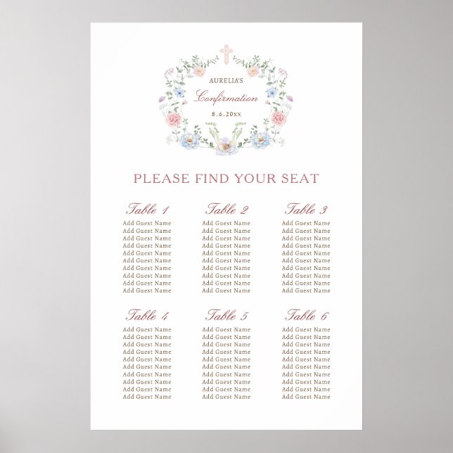 Elegante florale Rahmenbestätigungsdiagramme Poster (Vorne)