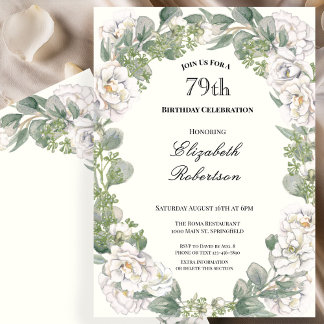 Elegante Florale Randgestaltung zum 79. Geburtstag Einladung