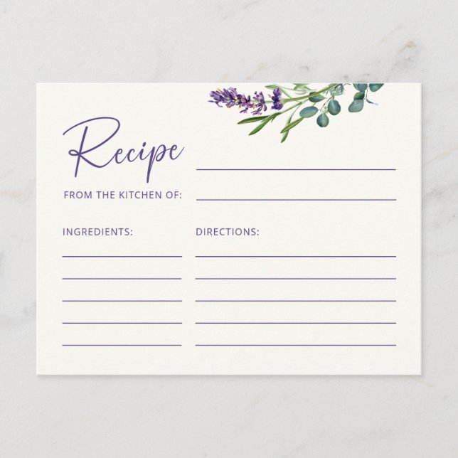 Elegante florale Rezept-Karte für die Brücke Postkarte (Vorderseite)