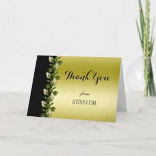 Elegante Florale Romantische Goldene & Schwarze Da Dankeskarte