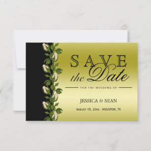 Elegante Florale, Romantisches Gold & Schwarz Save The Date