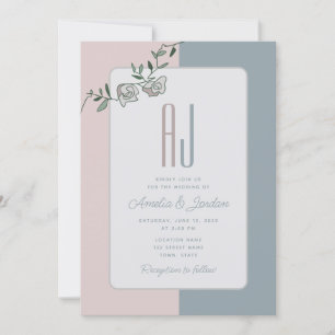 Elegante Florale Rosa Staubblaue Hochzeits-Einladu Einladung